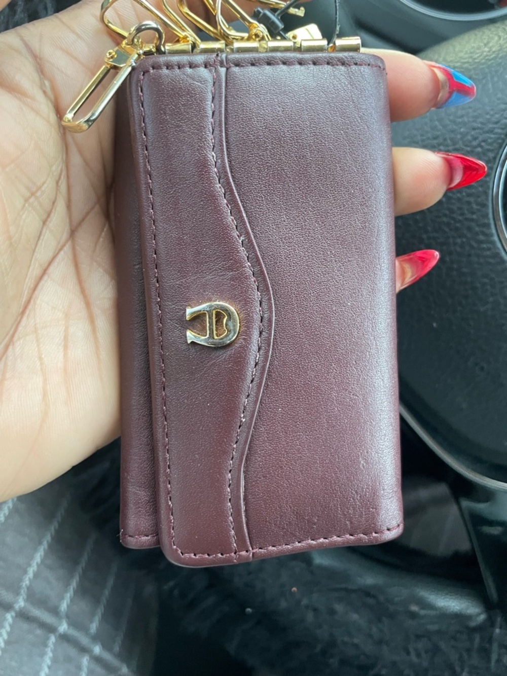 Etienne Aigner Burgundy Leather Key Case with Gold Hardware